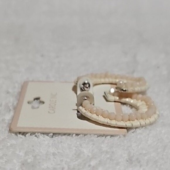Carole Inc. Beaded Cream Hoop Post Back Earrings New - Picture 3 of 8
